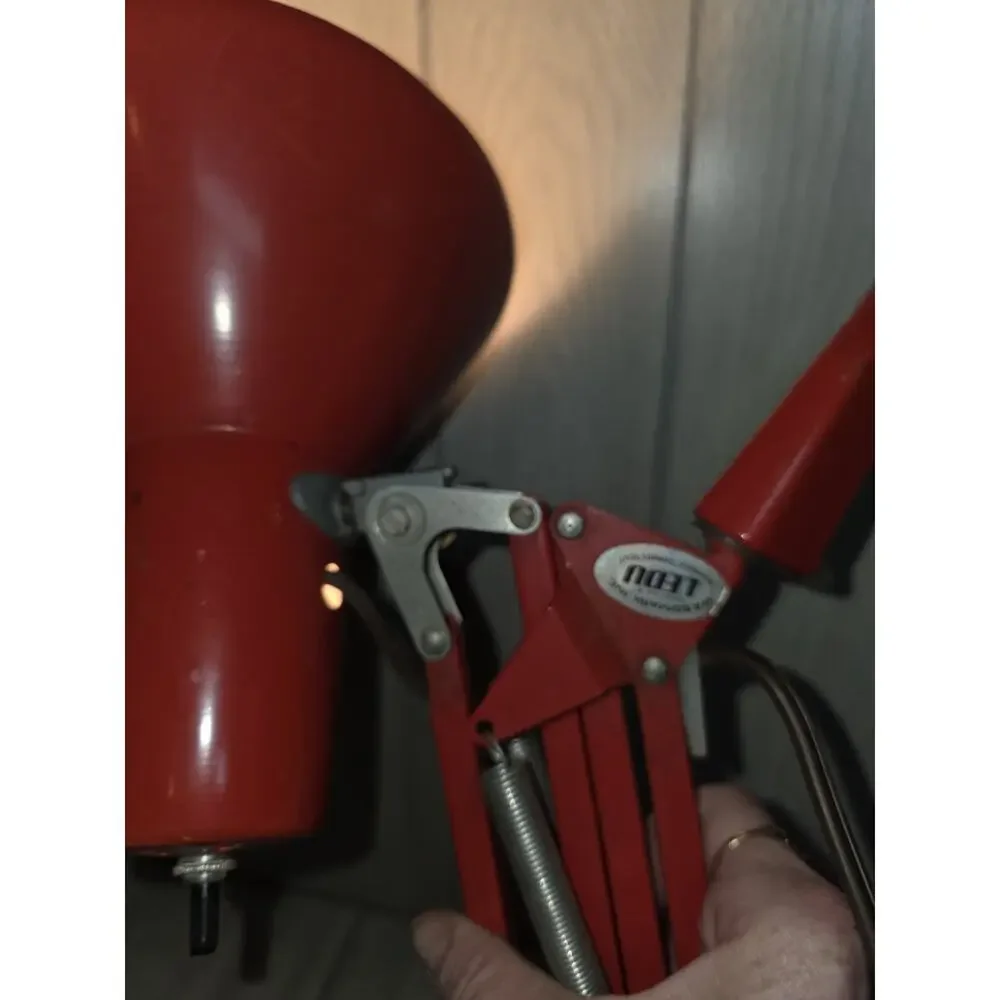 Vintage Articulating Desk Lamp Red Draftsman Architect Clamp On Spring Arm Works